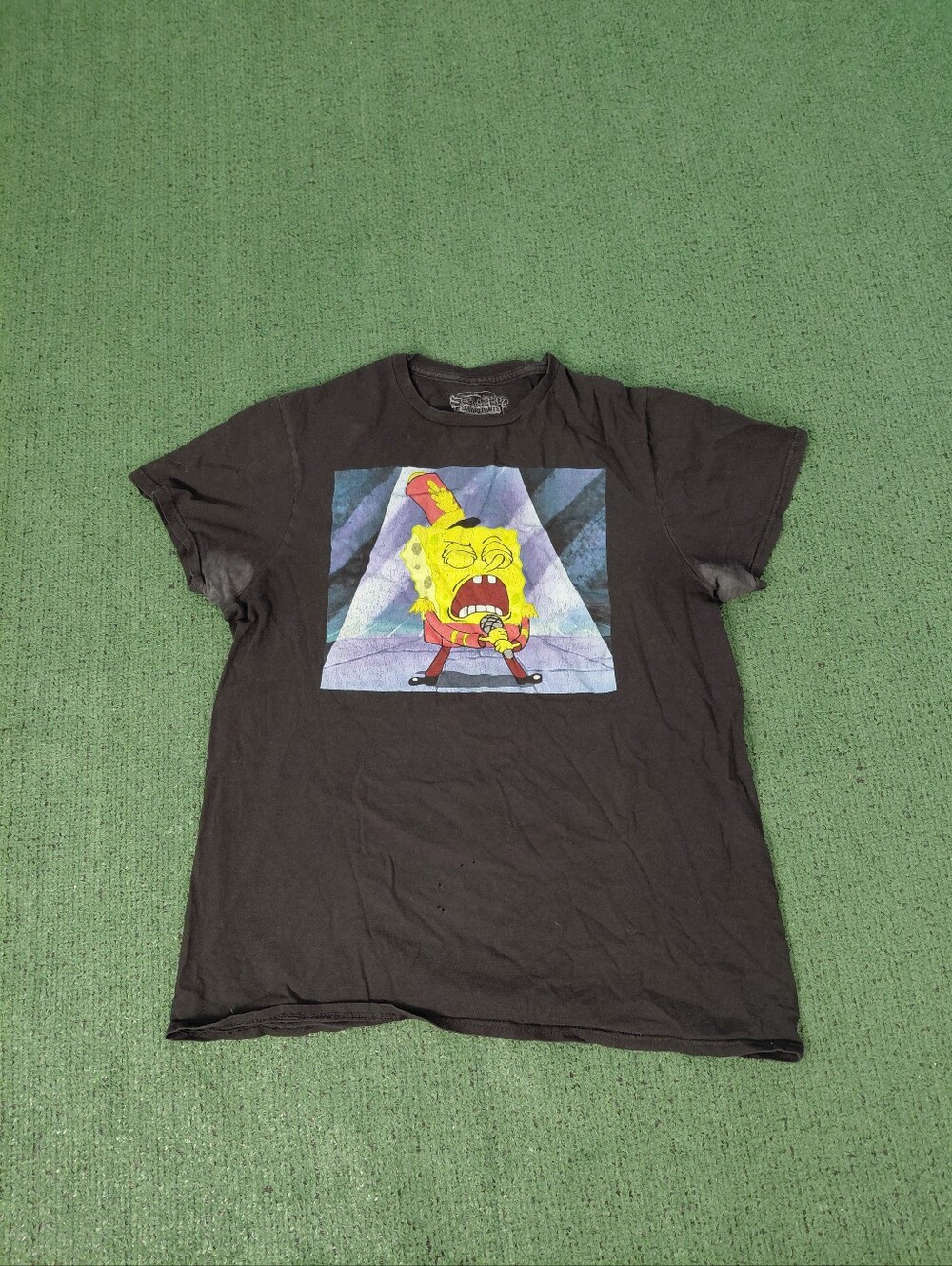Spongebob Squarepants "Sweet Victory" Cartoon Music Funny Black T Shirt Sz Mediu